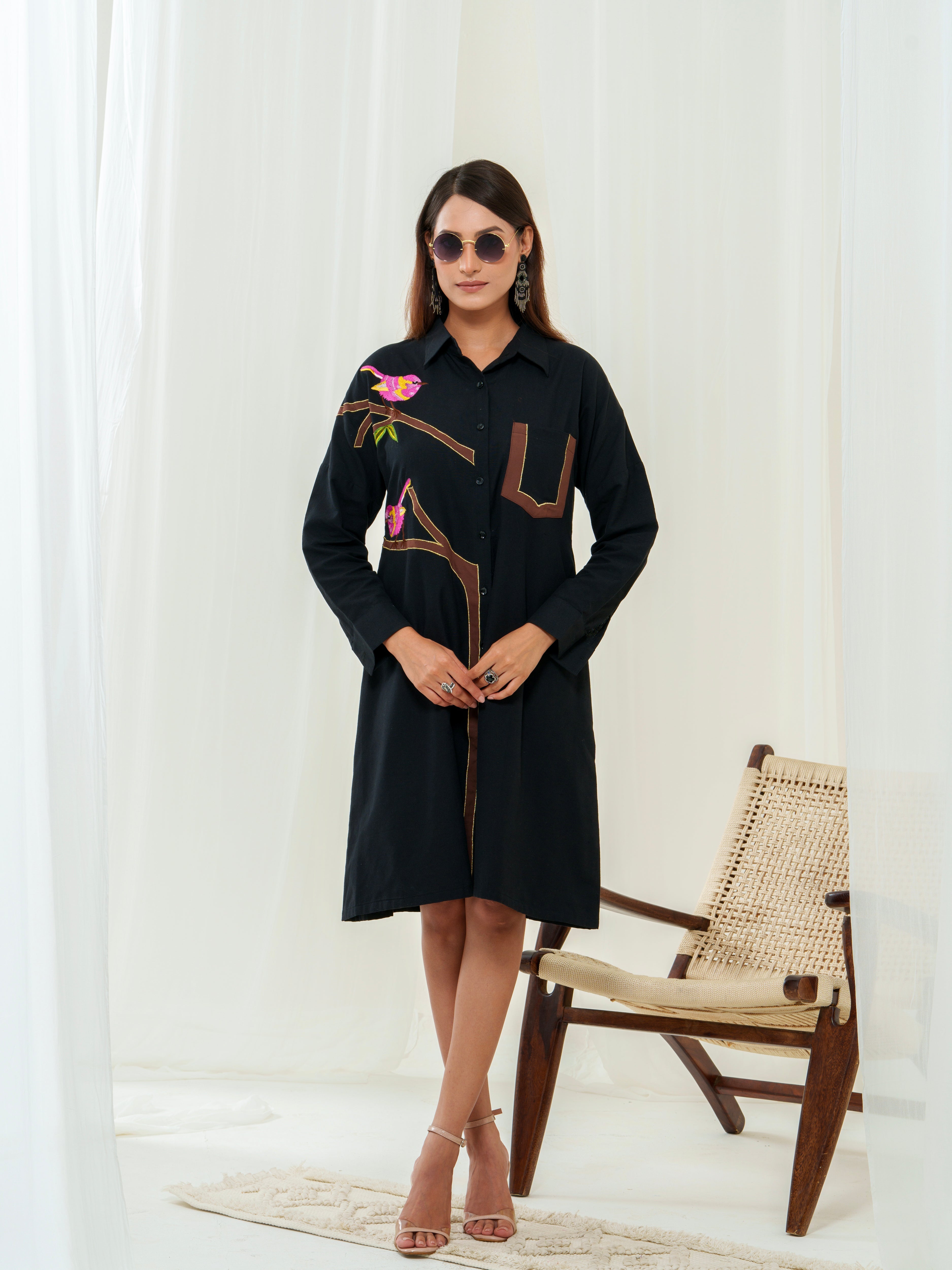 Handloom birdie bough shirt dress
