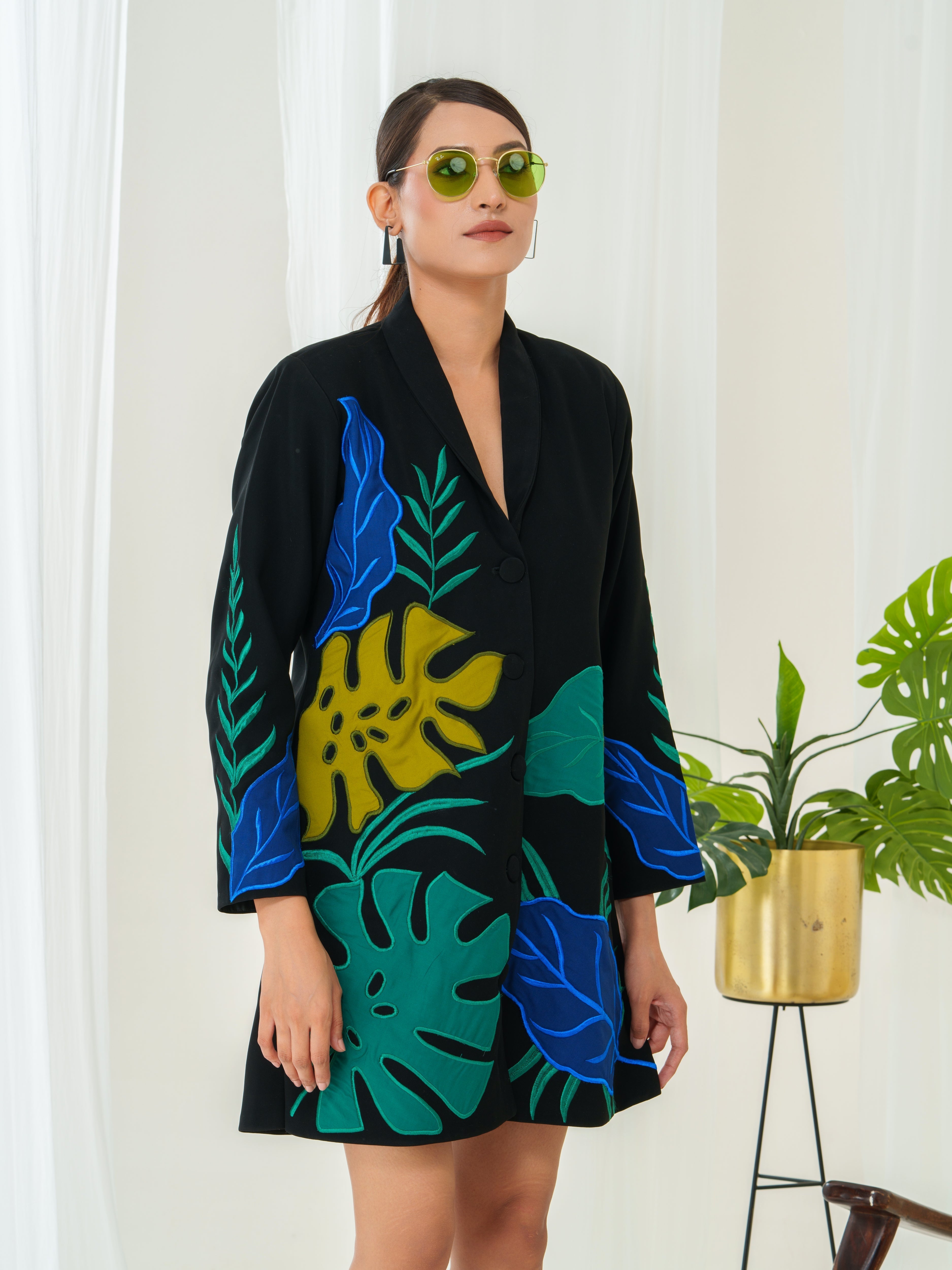 Monstera Leaves Blazer Dress